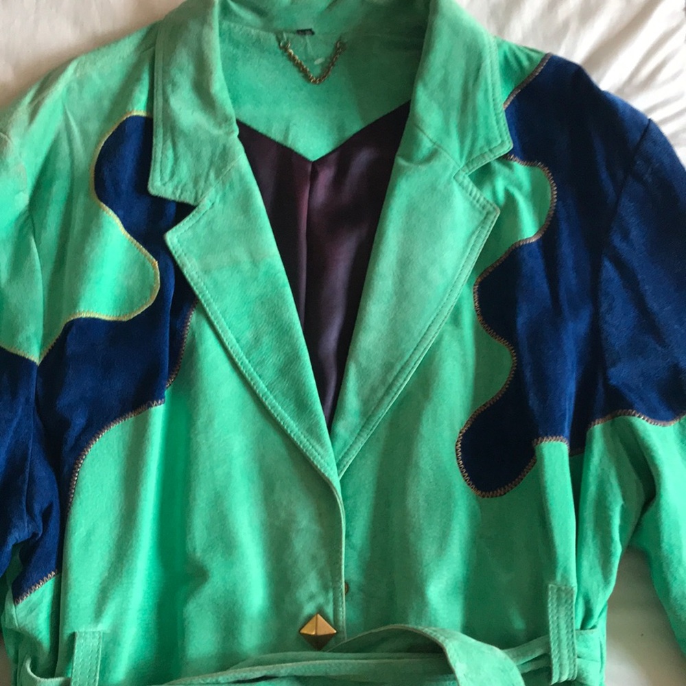Genuine leather vintage suede coat psychedelic - Picture 5 of 7